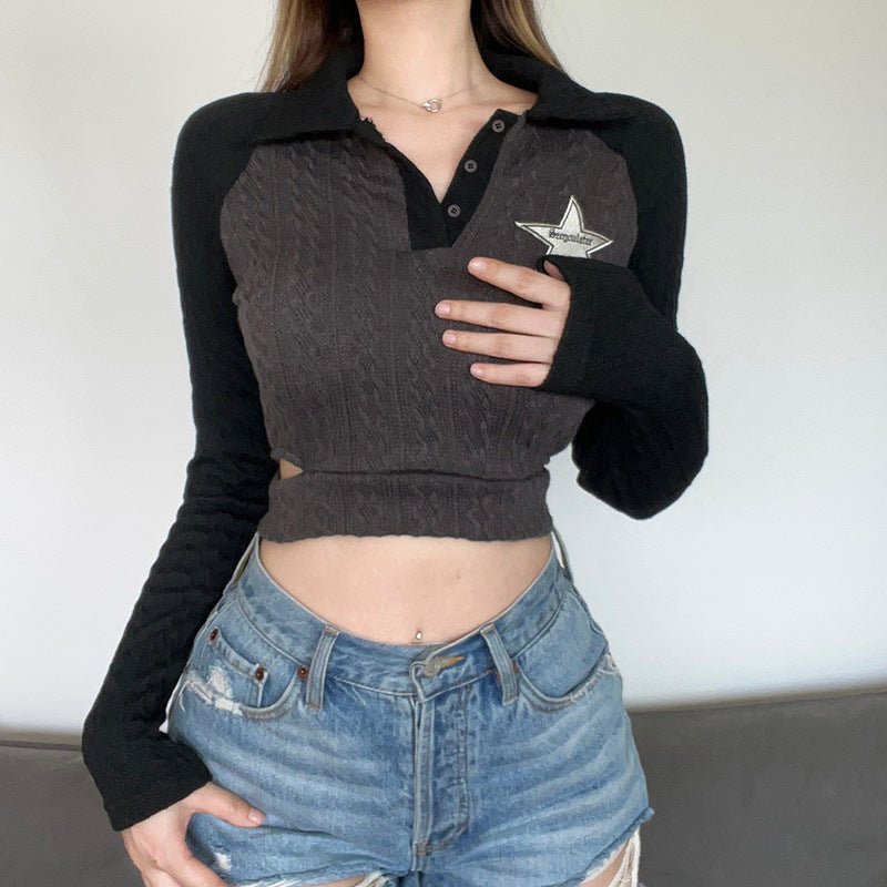 Fried Dough Twist Textured Star Cloth Hollow Knit Top - cristishop