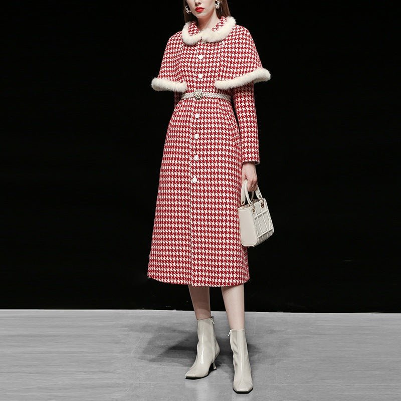 Waisted Thousand Bird Plaid Cloth Coat Wool Coat - cristishop