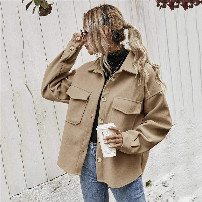 Lapel Single-breasted Thick Solid Color Shirt Woolen Cloth - cristishop