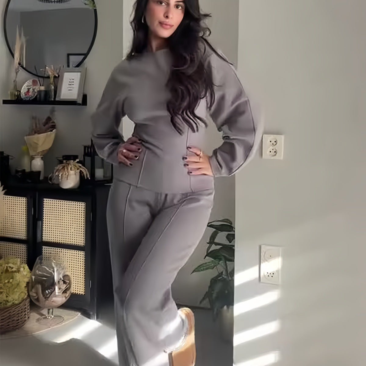 Clothing Double-sided Cloth Round Neck Top Casual Pants - cristishop