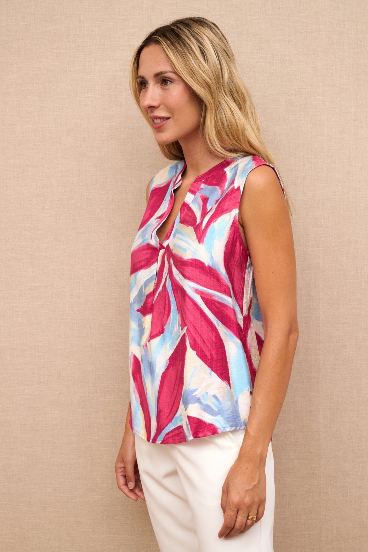 Blusa Estampado Hojas Fucsia - cristishop