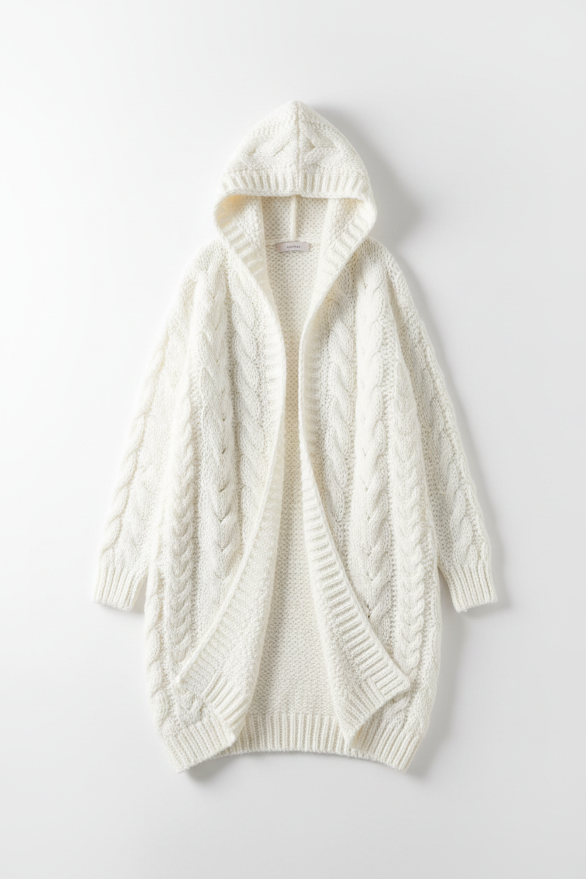 Cardigan Blanco con Capucha
