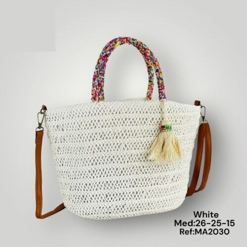 Bolso Asa con Bolitas Blanco | Elegante y Versátil - Cristishop