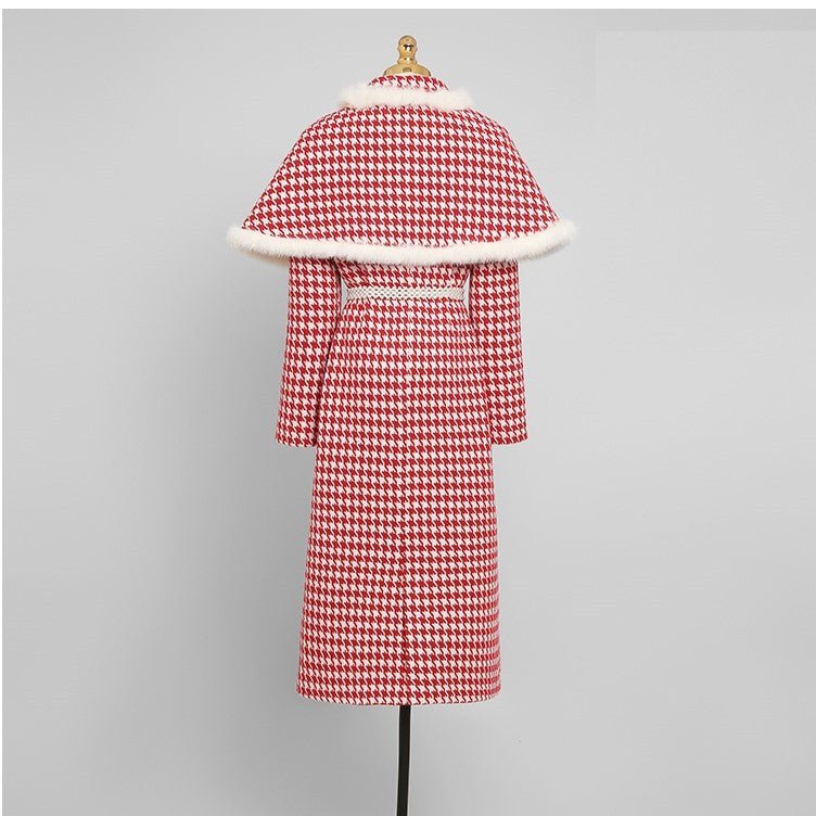 Waisted Thousand Bird Plaid Cloth Coat Wool Coat - cristishop