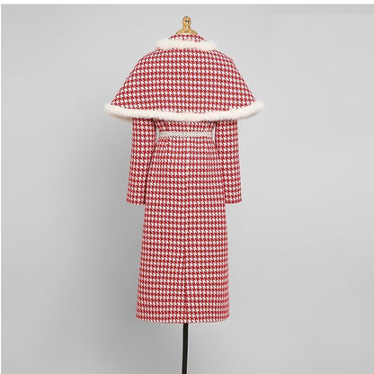 Waisted Thousand Bird Plaid Cloth Coat Wool Coat - cristishop