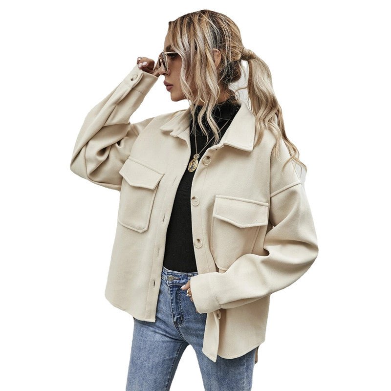 Lapel Single-breasted Thick Solid Color Shirt Woolen Cloth - cristishop