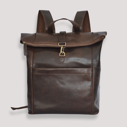 Mochila de Cuero Roll-Top Marrón Oscuro – Para Portátiles – IULIUS-1