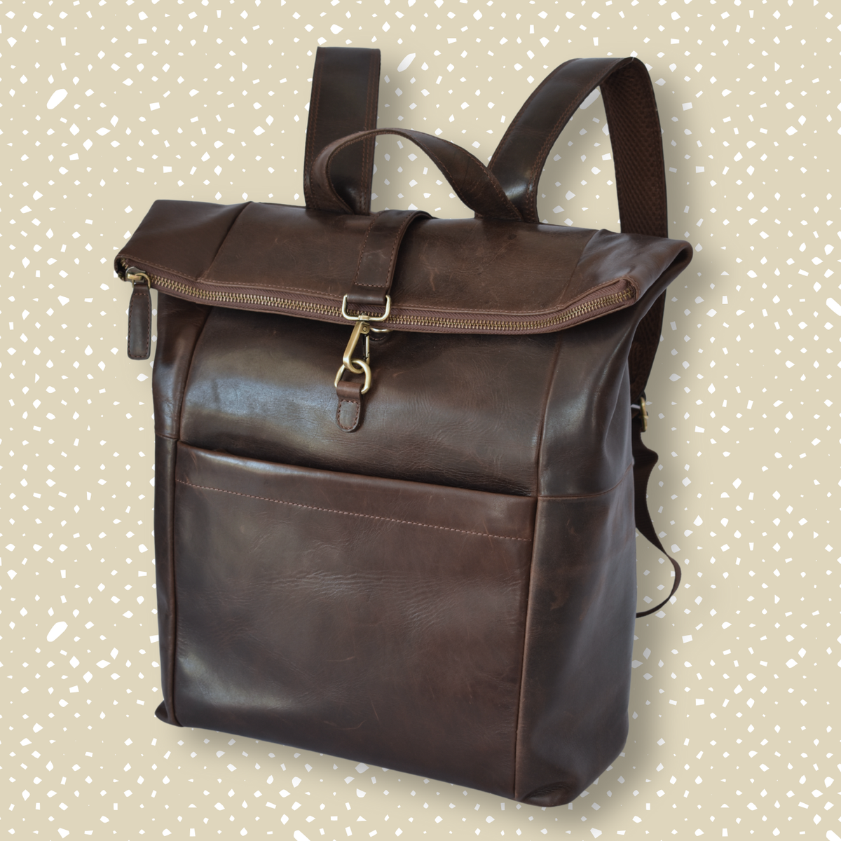 Mochila de Cuero Roll-Top Marrón Oscuro – Para Portátiles – IULIUS-3
