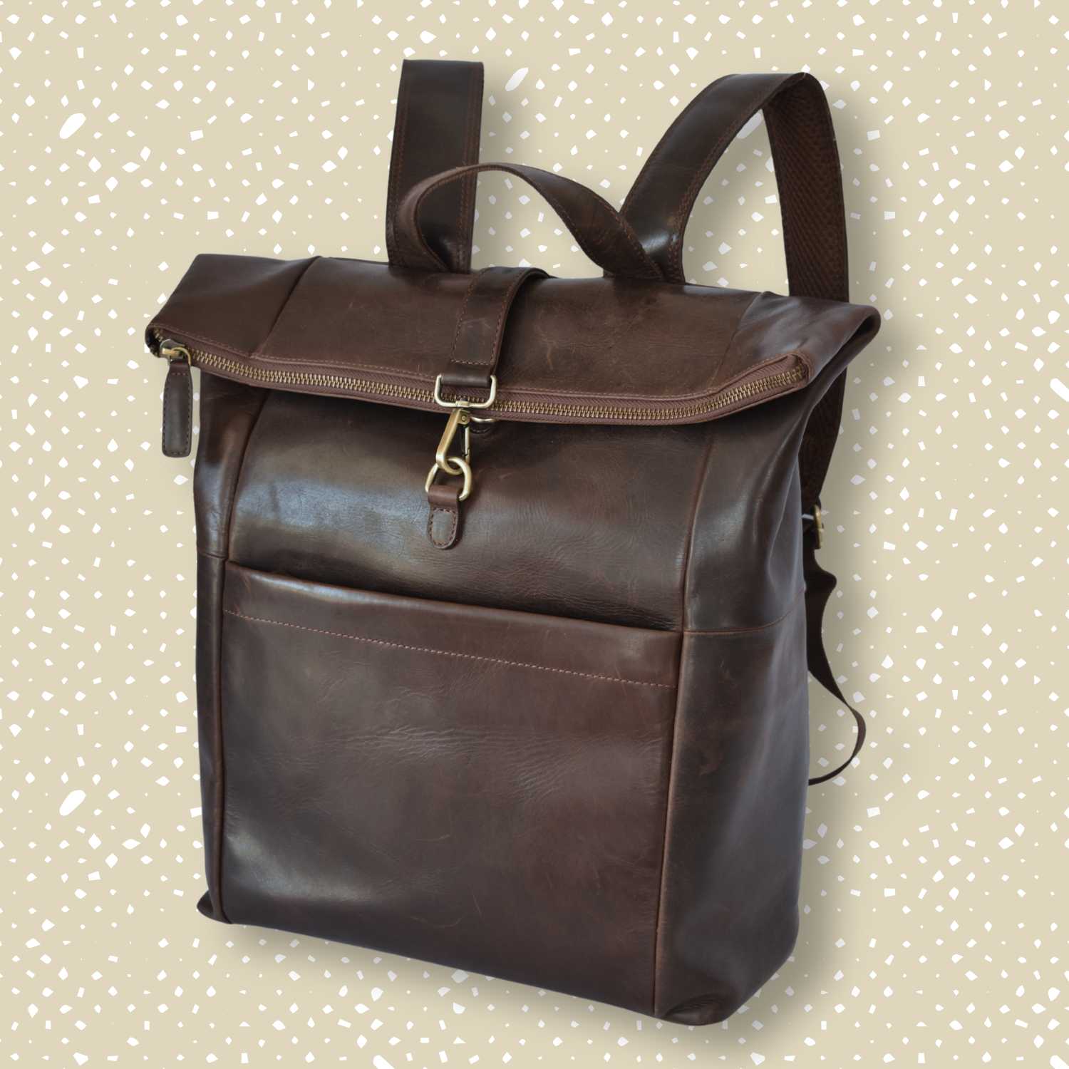 Dark Brown Roll-Top Leather Backpack – For Laptops – IULIUS