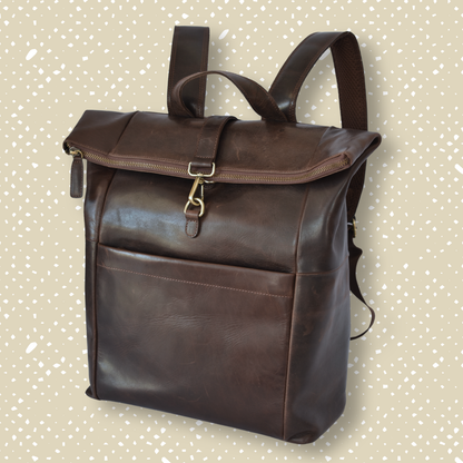 Mochila de Cuero Roll-Top Marrón Oscuro – Para Portátiles – IULIUS-3