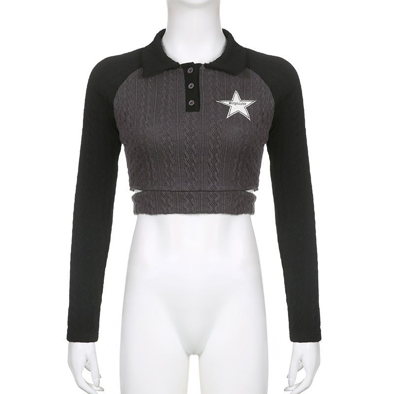 Fried Dough Twist Textured Star Cloth Hollow Knit Top - cristishop