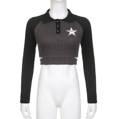Fried Dough Twist Textured Star Cloth Hollow Knit Top - cristishop