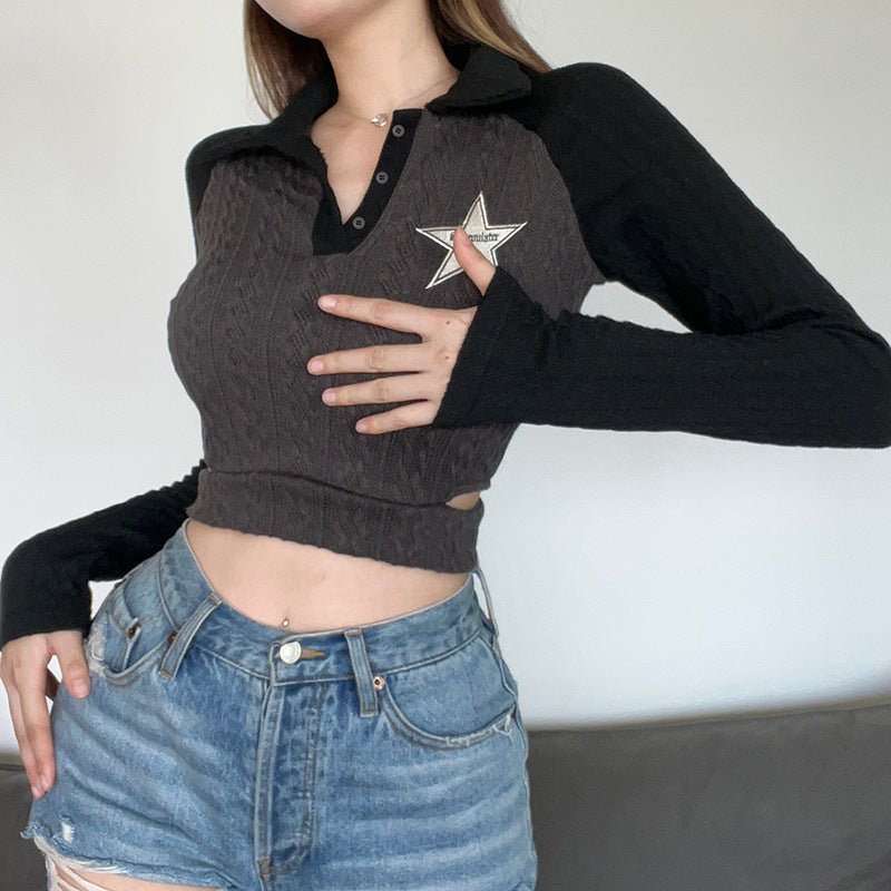Fried Dough Twist Textured Star Cloth Hollow Knit Top - cristishop