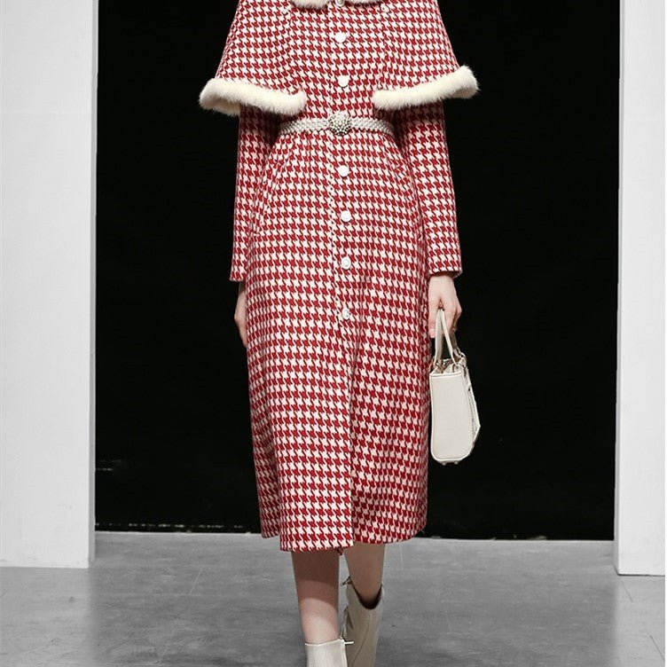 Waisted Thousand Bird Plaid Cloth Coat Wool Coat - cristishop