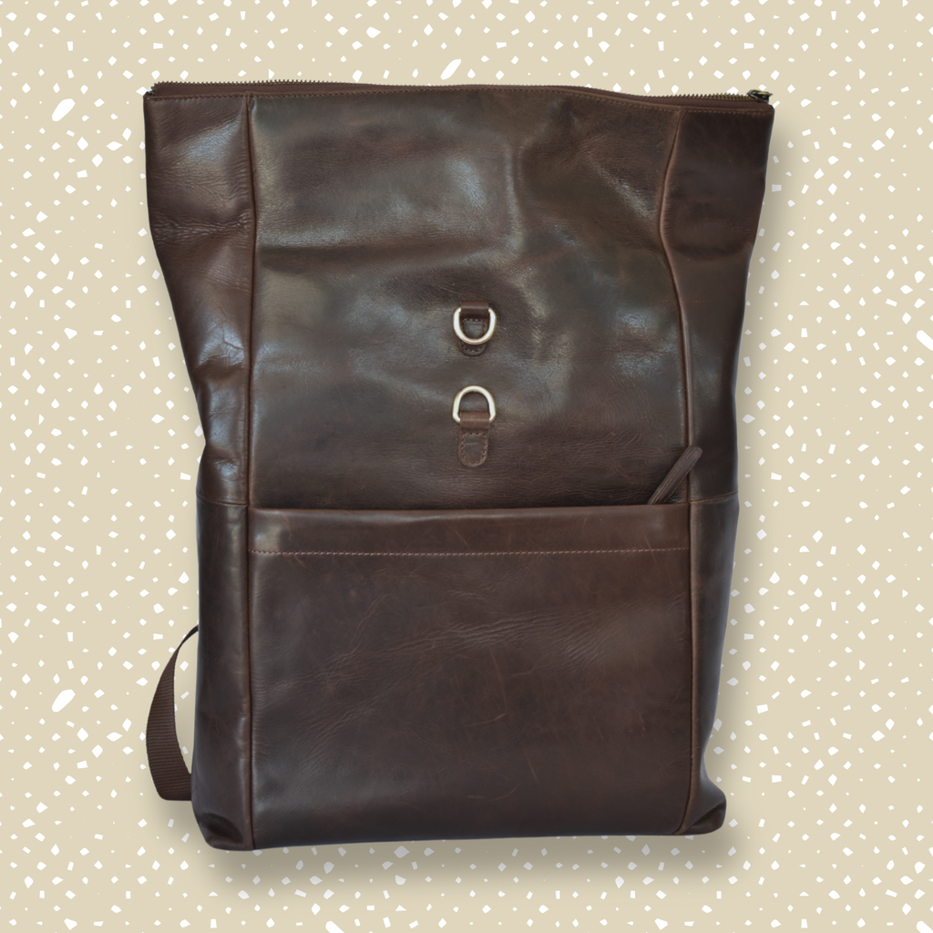Dark Brown Roll-Top Leather Backpack – For Laptops – IULIUS