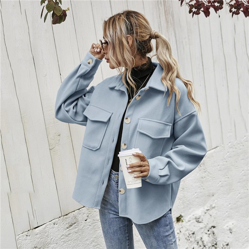 Lapel Single-breasted Thick Solid Color Shirt Woolen Cloth - cristishop