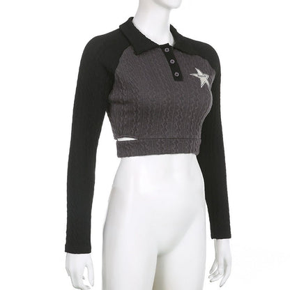 Fried Dough Twist Textured Star Cloth Hollow Knit Top - cristishop