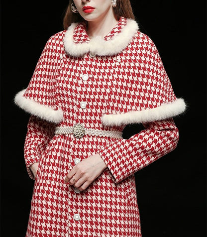 Waisted Thousand Bird Plaid Cloth Coat Wool Coat - cristishop