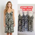 Vestido Cort Estampado Negro y Beige