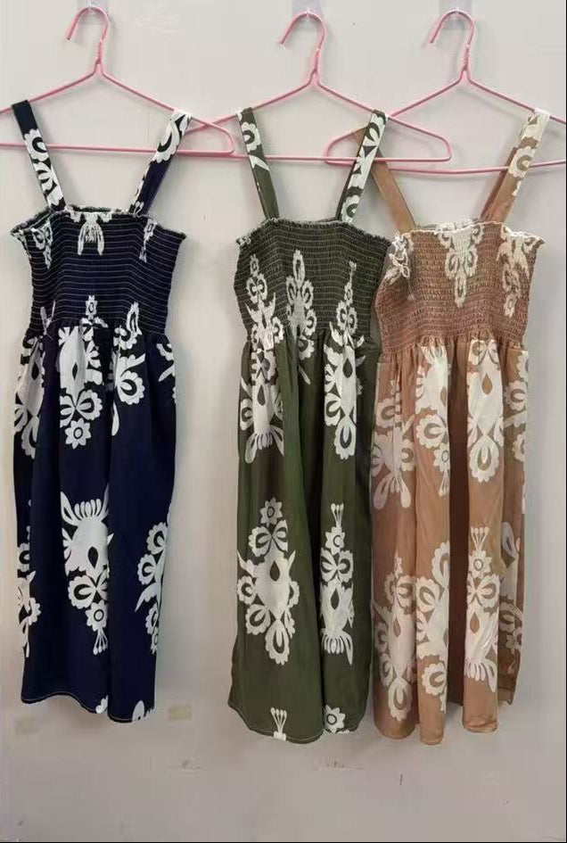 Vestido Corto Estampado Tirantes Finos Negro y Beige - cristishop