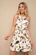 Vestido Corto Crema Camisero Estampado Conchas - cristishop