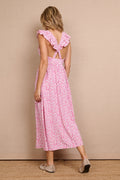Vestido Rosa Largo Estampado Flores Tirantes Anchos con Volante - cristishop