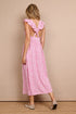 Vestido Rosa Largo Estampado Flores Tirantes Anchos con Volante - cristishop
