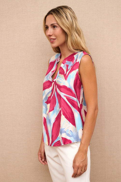 Blusa Estampado Hojas Fucsia - cristishop