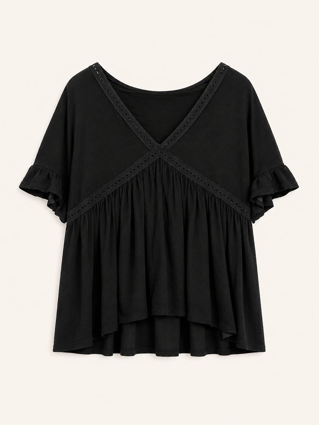 Blusa Negra Mangas anchas y Cuello Bordado - cristishop