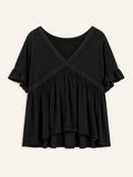 Blusa Negra Mangas anchas y Cuello Bordado