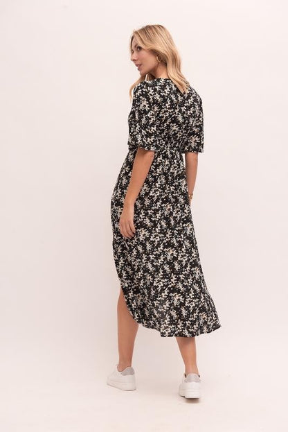 Vestido de Manga Corta Negro Floral Largo - cristishop
