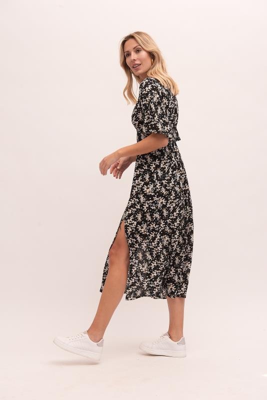 Vestido de Manga Corta Negro Floral Largo - cristishop