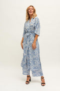Kimono Largo Azul Hojas - cristishop