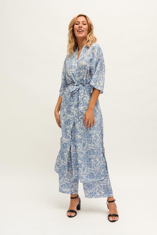 Kimono Largo Azul Hojas - cristishop