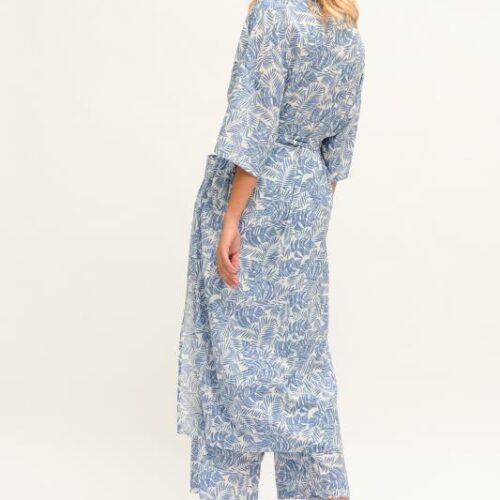 Kimono Largo Azul Hojas