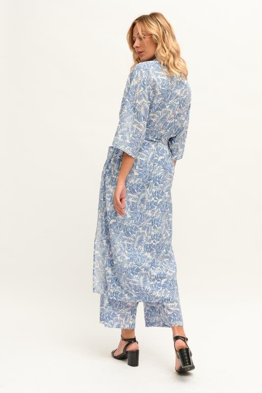 Kimono Largo Azul Hojas - cristishop