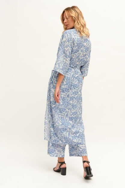Kimono Largo Azul Hojas - cristishop