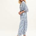 Kimono Largo Azul Hojas