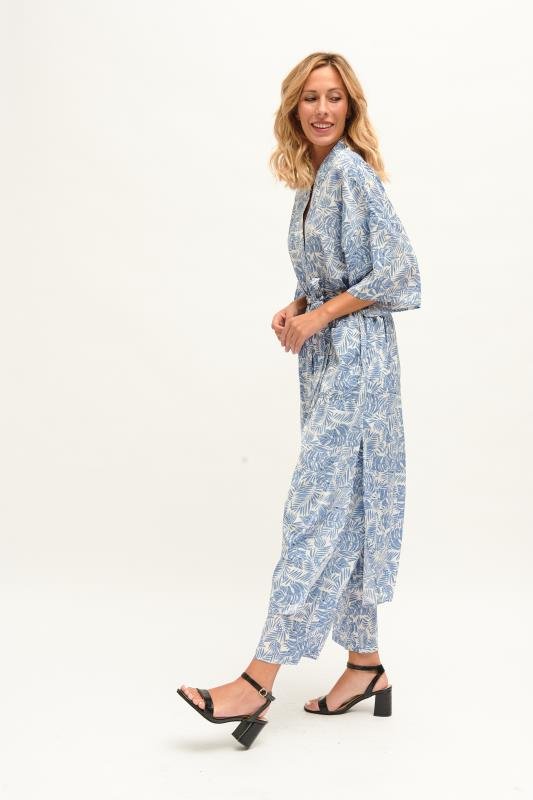 Kimono Largo Azul Hojas - cristishop