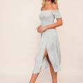 Vestido Azul Con Abertura Estampado De Flores - cristishop