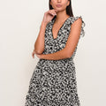 Vestido Corto Negro Estampado Blanco