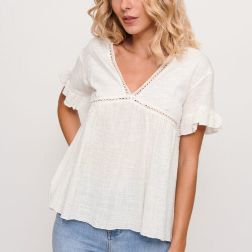 Blusa Blanca Manga Volante