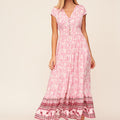 Vestido Largo Rosa Abertura Estampado Flores Blancas