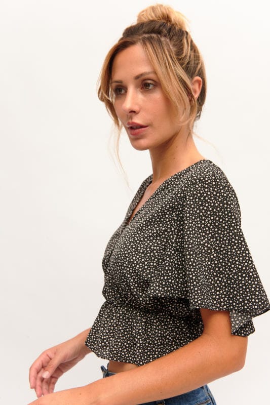 Blusa Negra Manga Corta Ancha - cristishop