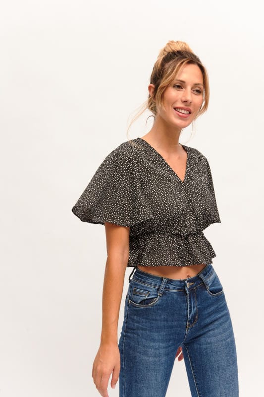 Blusa Negra Manga Corta Ancha - cristishop
