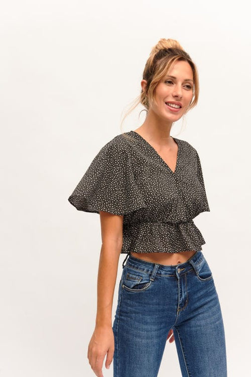Blusa Negra Manga Corta Ancha - cristishop