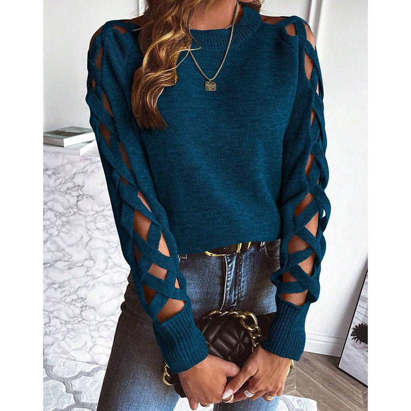 New Hollow Cloth Stitching Long Sleeve Women&
