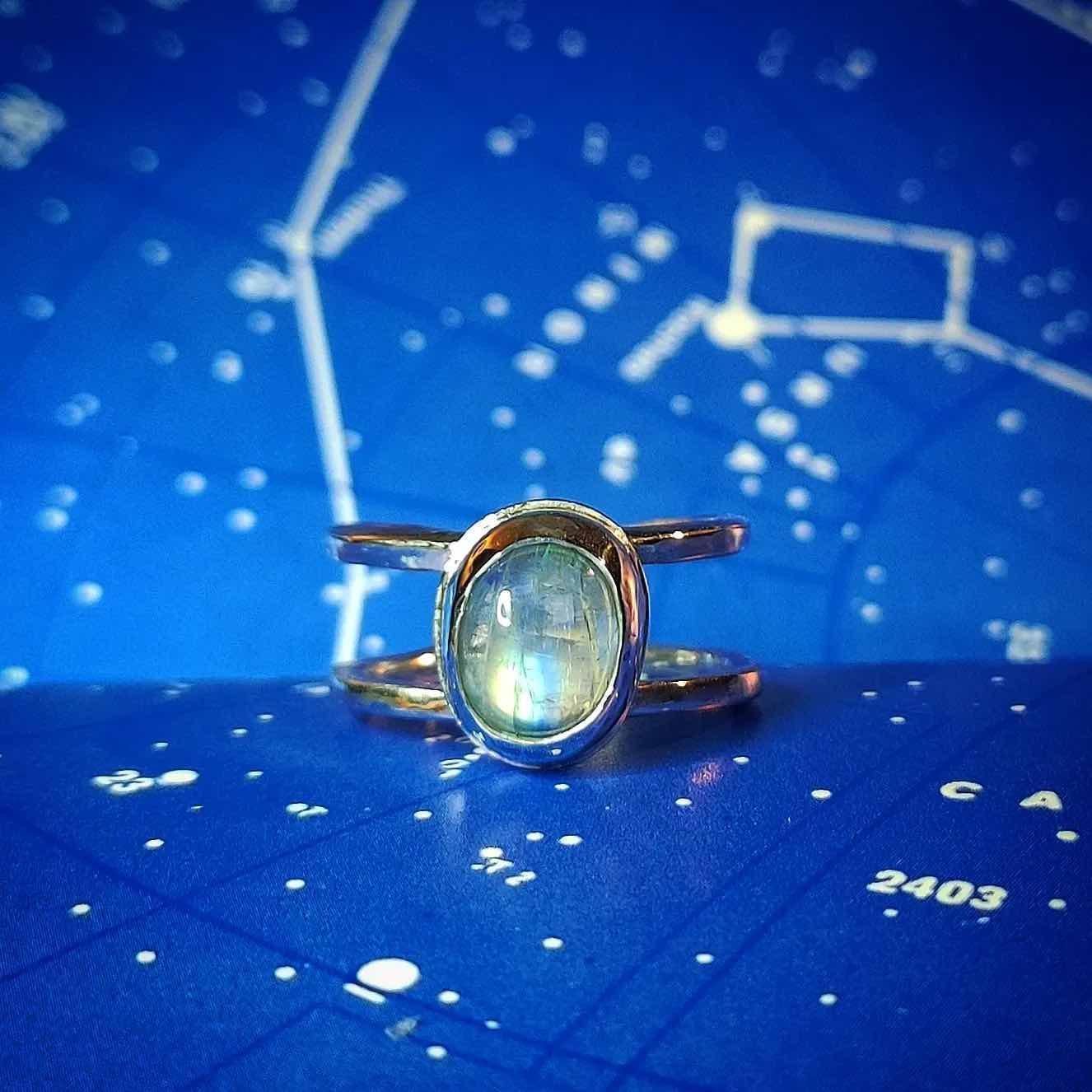 Double Thread Rainbow Moon Ring