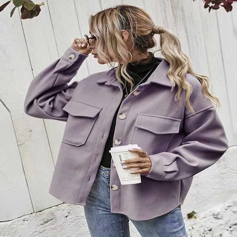 Lapel Single-breasted Thick Solid Color Shirt Woolen Cloth - cristishop