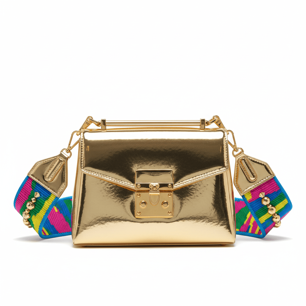 Bolso Dorado Metálico con Asa Multicolor – Oro & Alma - cristishop